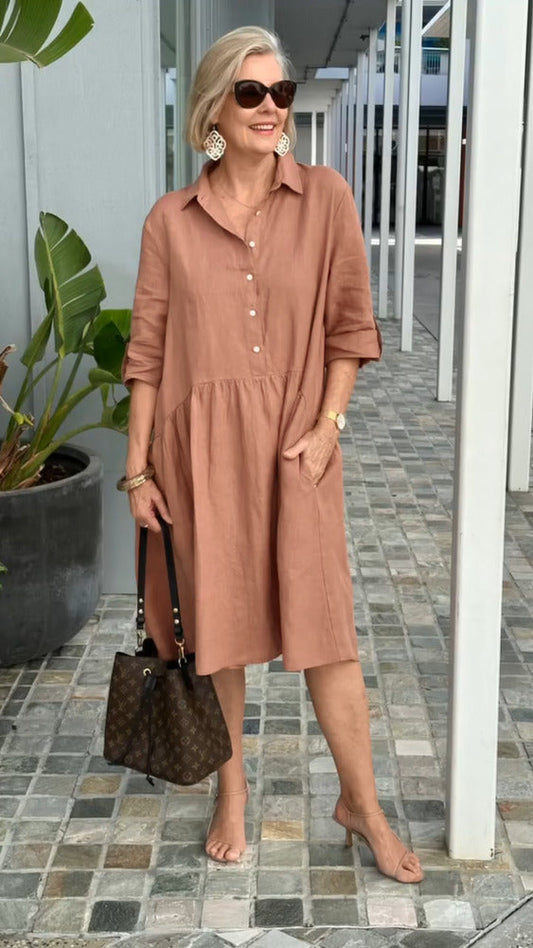 Angela™ - Robe décontractée en lin et coton