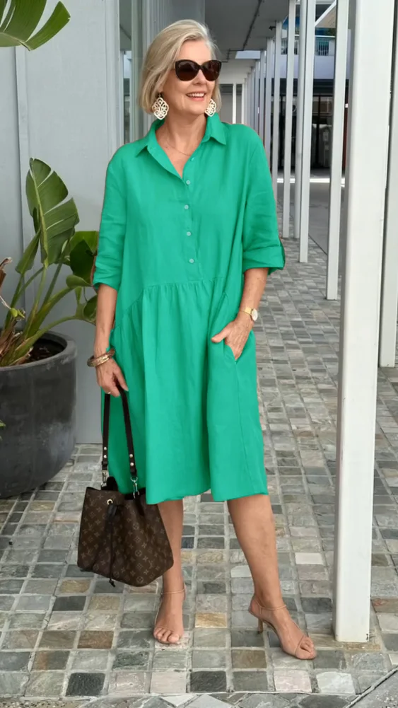 Angela™ - Robe décontractée en lin et coton