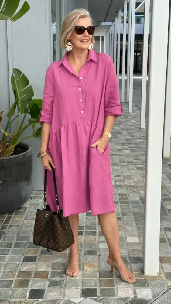 Angela™ - Robe décontractée en lin et coton